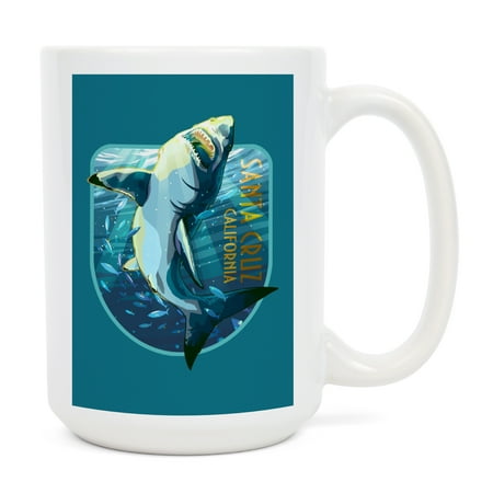

15 fl oz Ceramic Mug Santa Cruz California Stylized Great White Shark Contour Dishwasher & Microwave Safe