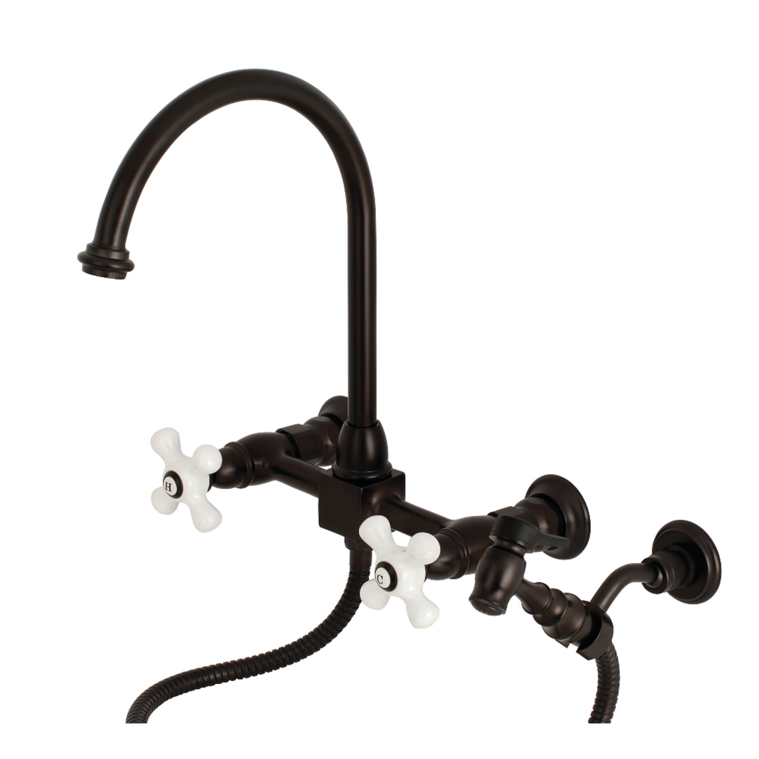 Kingston Brass KS1295PXBS Restoration 8-Inch Centerset Wall Mount Kitchen Faucet with Brass Sprayer, Oil Rubbed Bronze