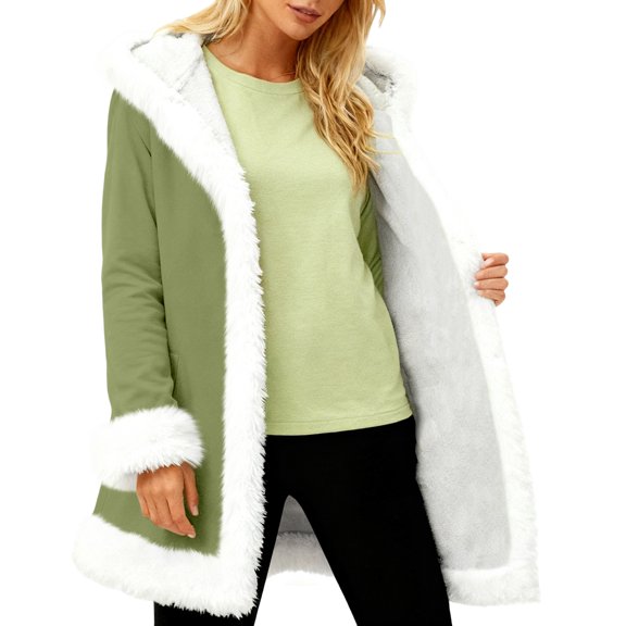 Unisex Casual Plush Collar Hooded Jacket - Fashionable Long Sleeve Solid Color Outerwear (Army Green, L)