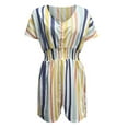 thumbnail image 3 of Aayomet Womens Jumpsuits Casual Womens Summer Fashion Elastic Waist Striped Print V Neck Button Short Sleeve Jumpsuit,Yellow S, 3 of 5