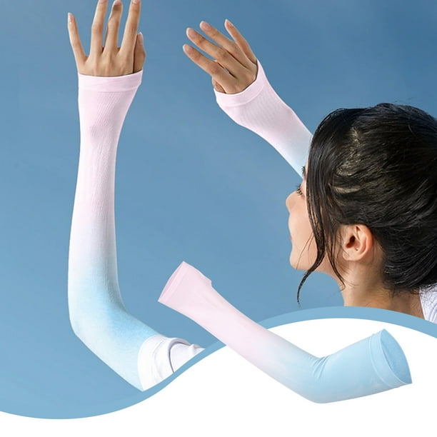 Mangas de brazo de seda Gradient Ice para protección solar - Fundas UV para refrescar la pantalla solar para mujeres y hombres, para conducción al aire libre y viajes, poliéster transpirable, 2 pares