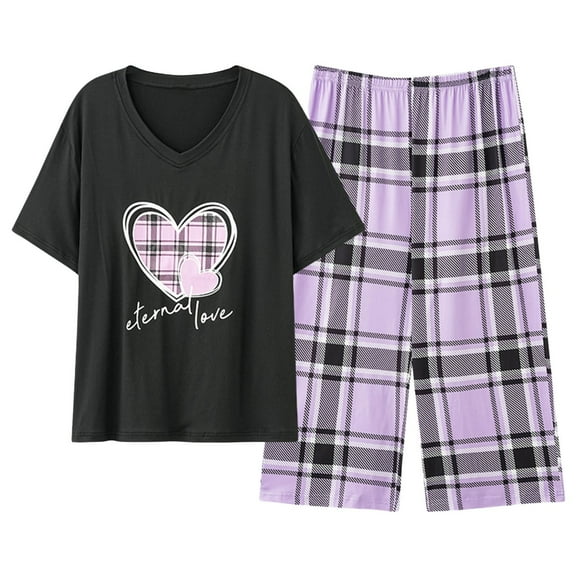 XIYON Womens Pajama Sets Short Sleeve Top Capri Pants Sleepwear Soft Comfy Sleepwear Nightwear Comfy Pjs Outfits