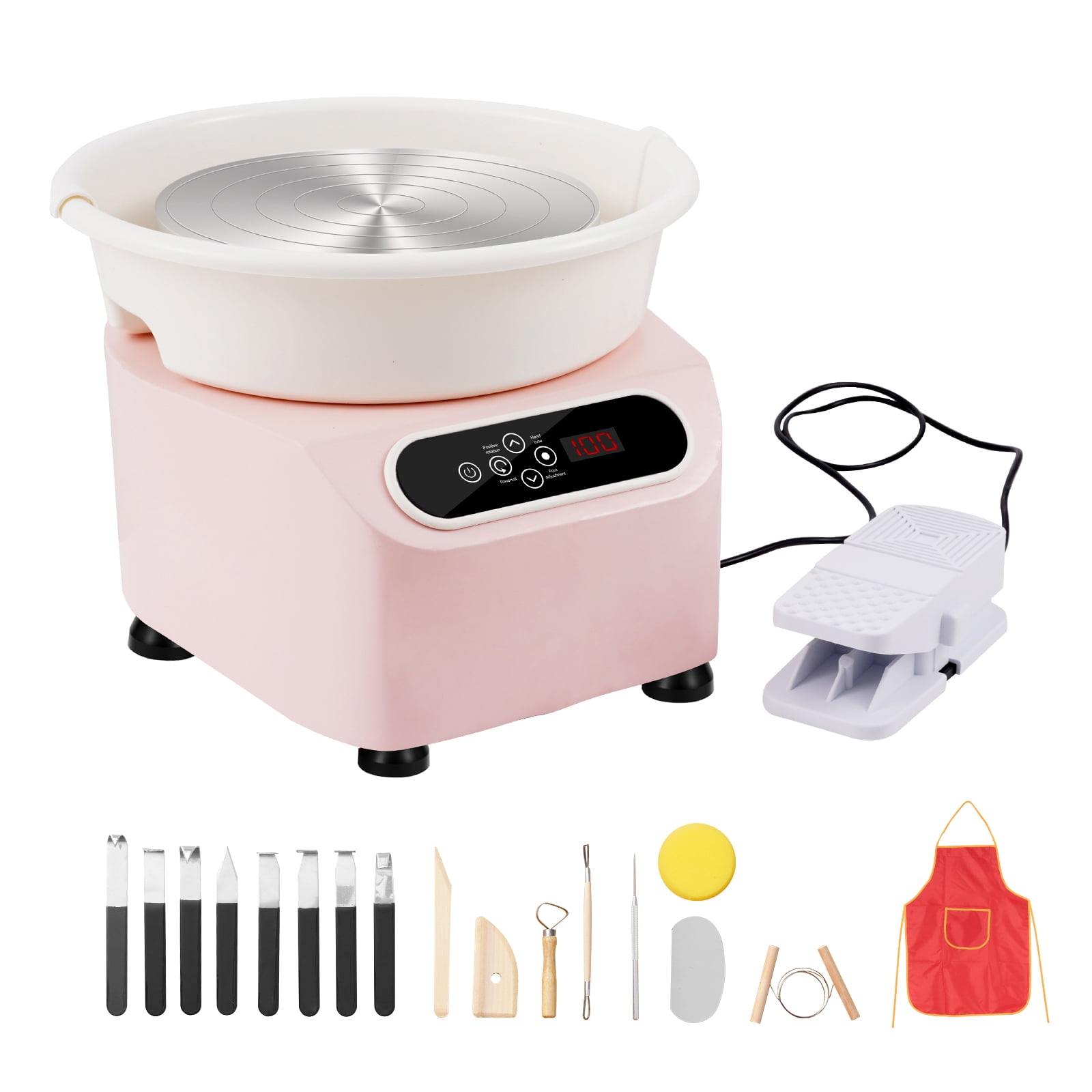 KFFKFF Pottery Wheel, 11" Crafting Wheel, 350W Electric Motor, Includes Foot Pedal & LCD Touch Screen, Direct Drive Design, Comes with Sculpting Tools, Ideal for DIY Art Projects, Pink