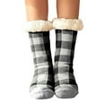 thumbnail image 4 of Arlun 1 Pair Christmas Plaid Print Slipper Socks for Women Grippers Thick Knit Mid-Calf Slipper Socks with Sole Non Skid Bottom Warm Cozy Indoor House Snow Slipper Sock Black One Size, 4 of 4