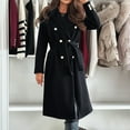 thumbnail image 6 of Olyvenn Women Wool Blend Pea Coat Stylish Notched Collar Double Breasted Outerwear Jacket Belted Office Work Coats Elegant Dress Coat Black S, 6 of 9