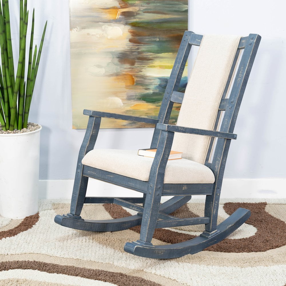 Sunny Designs Marina Mahogany Rocking Chair with Cushion Seat & Back in Blue
