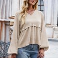 thumbnail image 2 of Blusa casual de mujer con volantes, manga larga de linterna, cuello en V, blusa boho, camisa Abanopi Medio, 2 of 7