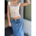 thumbnail image 3 of Arvbitana Women Teen Girls Cap Sleeve Crop Tops Textured Sheer Mesh Square Neck Show Navel T-shirt Slim Fit Backless Summer Fashion Shirts for Streetwear, 3 of 6