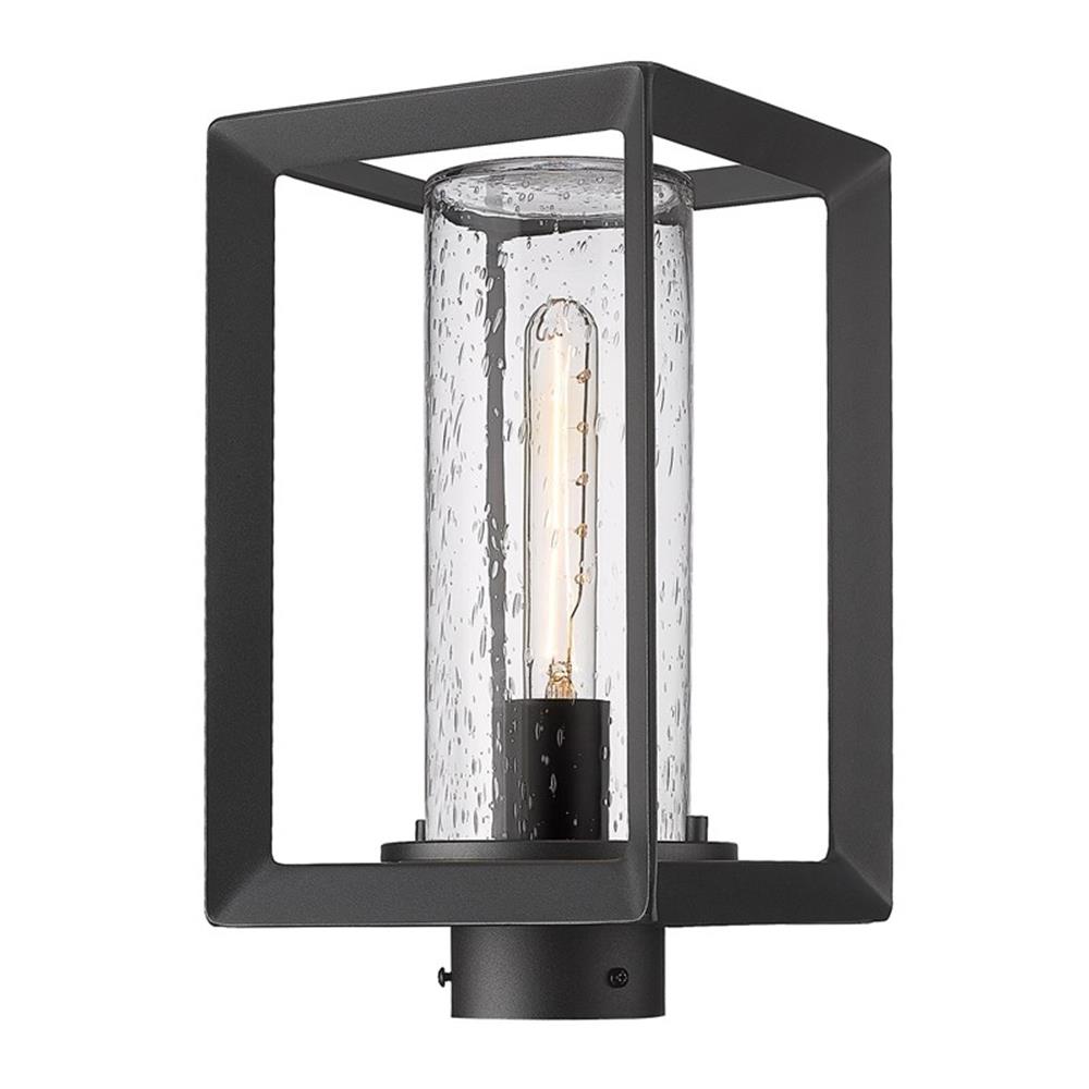 Smyth 1-Light Outdoor Post Light in Natural Black and Seeded Glass