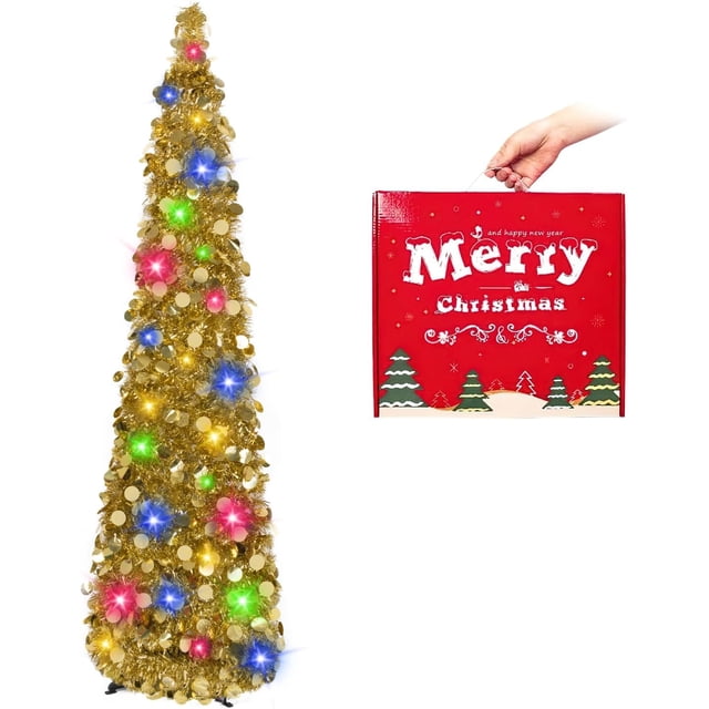 Fall Tree Home Decor Pop Up Tree with Lights & Timer & Modes Collapsible Tinsel Pencil Tree for Autumn Harvest Porch Thanksgiving Party Decorations Maple Leaves