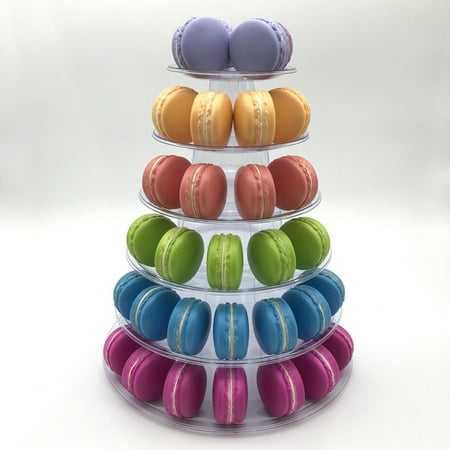 

6 Tiers Round Macaron Tower Stand Plastic Transparent Cake Stand Macaron Display Rack Desserts Cupcake Holder Platter for Baby Shower Birthday Party Wedding Party Decor