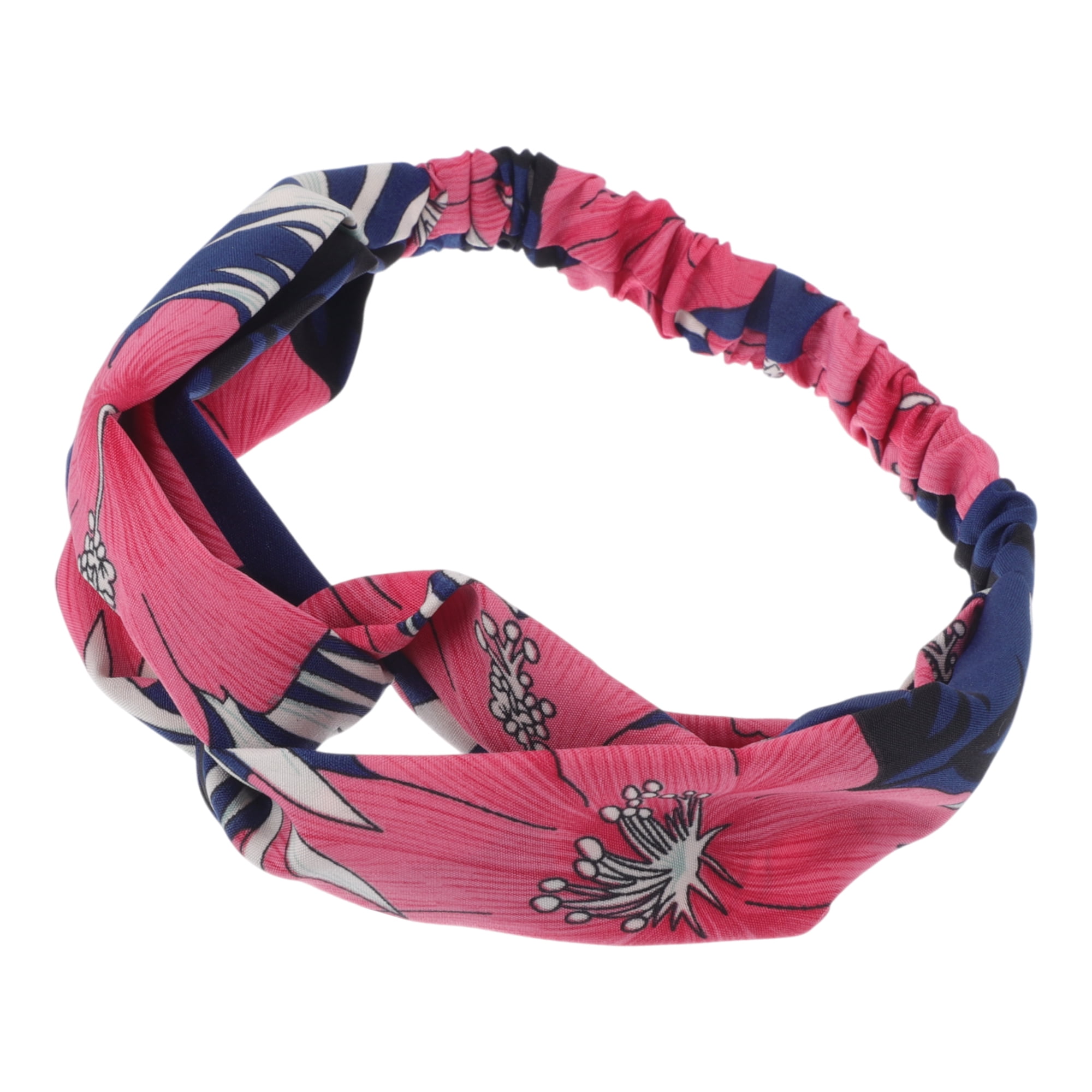 Unique Bargains Fashion Flower Pattern Cross Elastic Hairband 1 Pc Navy Blue