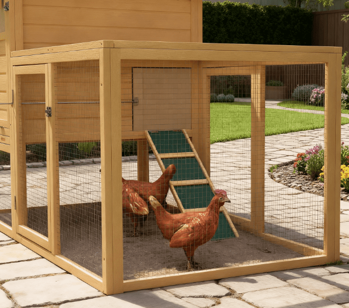 Wooden Chicken Coop with Nesting Box, Removable Tray, Ramp Run, Natural Wood