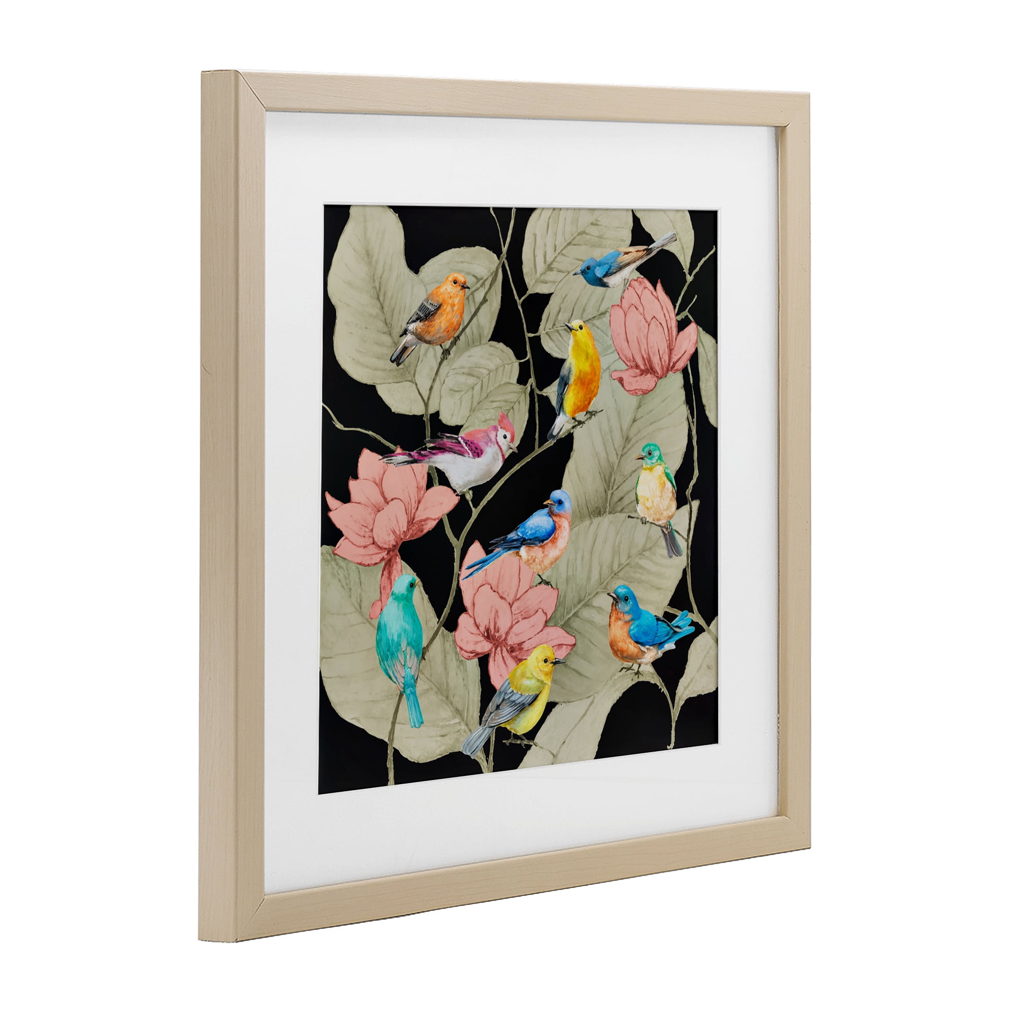Stupell Industries Colorful Birds & Leaf Motif Birch Framed Print Under Glass, design by Lorenzo Collective