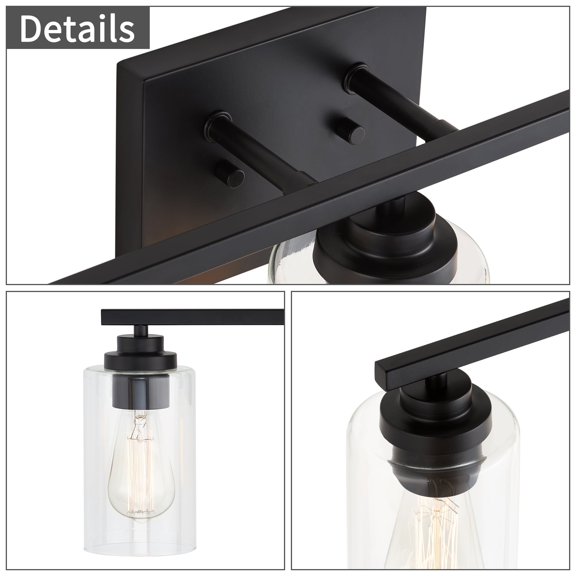 Kyrid Modern 3 Light Fixtures Bathroom Vanity Light with Glass Shade,  Wall Lamp for Mirror Living Room Hallway