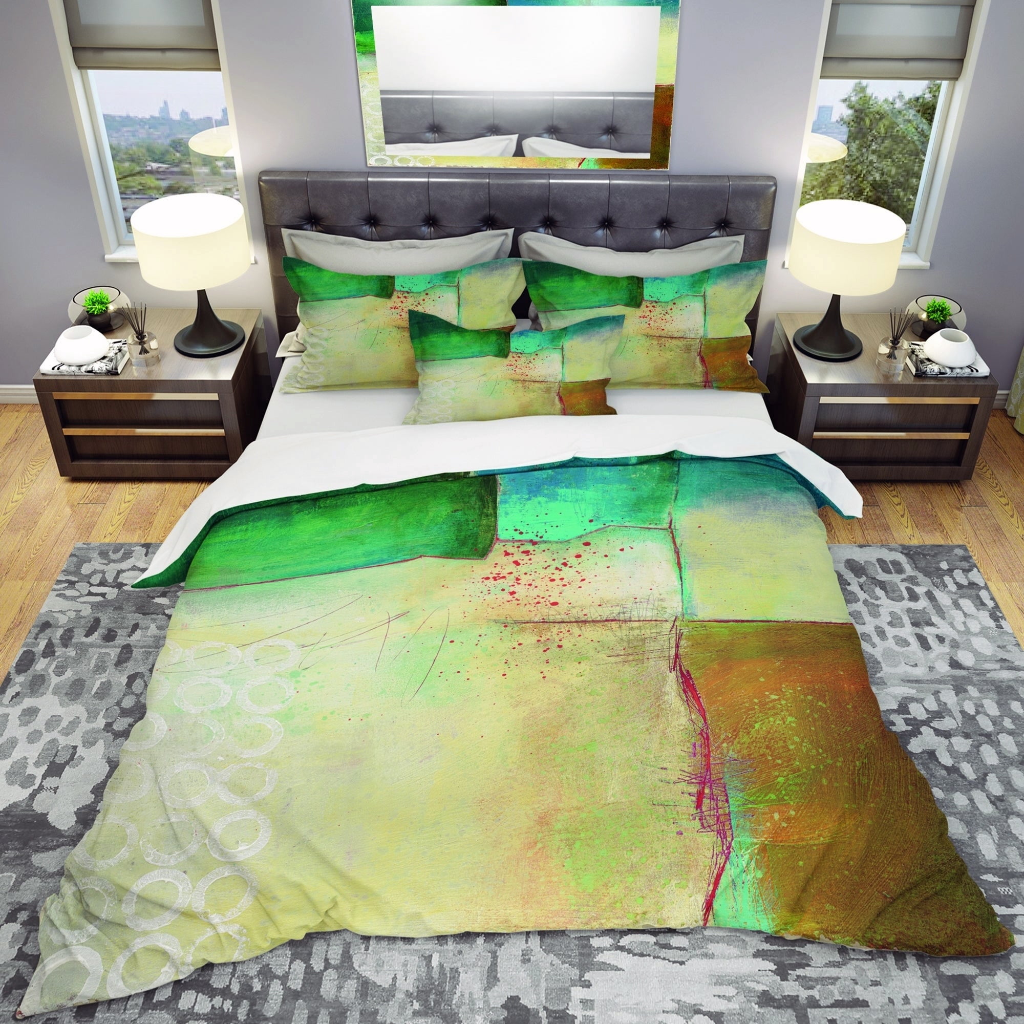Designart 'Abstract Impression of Watercolour Blue and Yellow' Geometric Duvet Cover Set