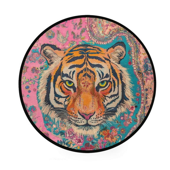 BZSMCE Round Decorative Floor Mat Stripes on Pink Pattern 36.2IN