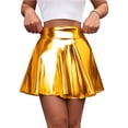 thumbnail image 2 of BiZtdJrK Metallic Pleated Short Skirts for Women Flared High Waist A Line Mini Skirts Fashion Clubwear Party Summer Skirt Yellow S, 2 of 6