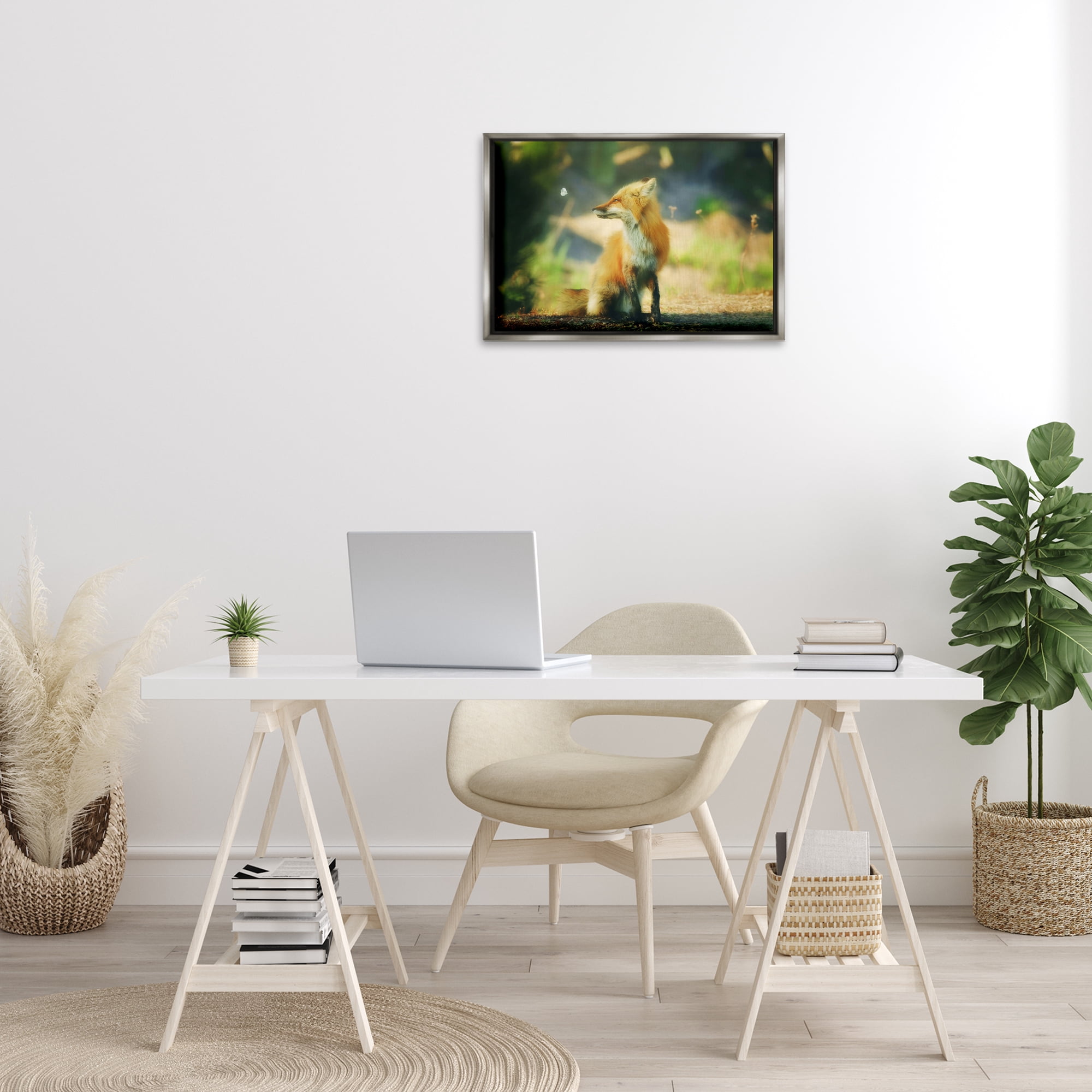 Stupell Industries Fox Kit & Butterfly Animals & Insects Photography Gray Floater Framed Canvas Art Print Wall Art, 25 x 17