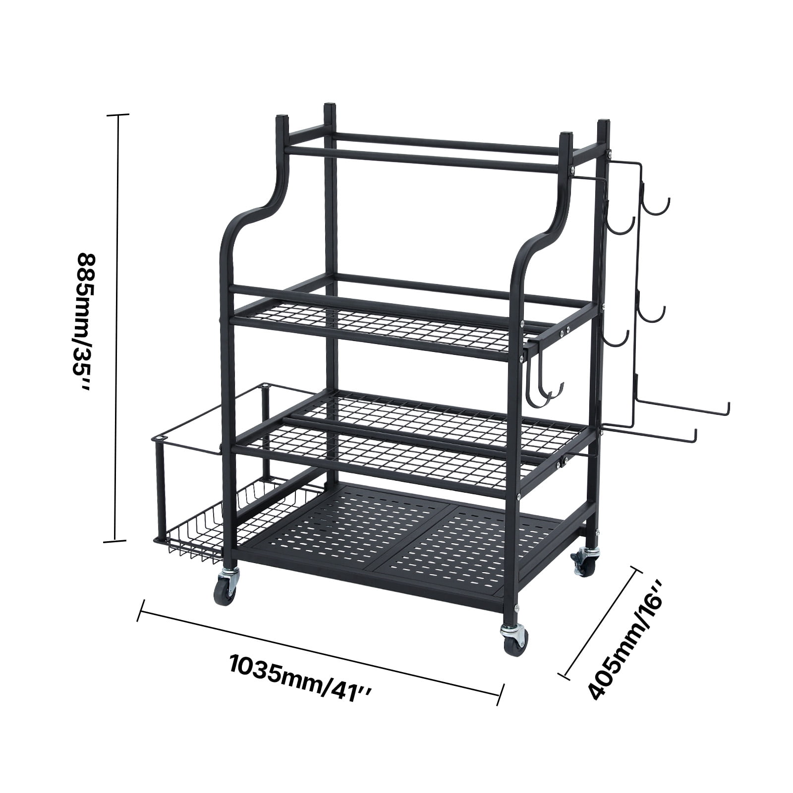 VEVOR Yoga Mat Storage Rack, Home Gym Workout Equipment Organizer, Powder Coated Finish Steel Yoga Mat Holder with Hooks & Wheels, Weight Rack for Dumbbell, Kettlebell, Foam Roller, and Yoga Strap