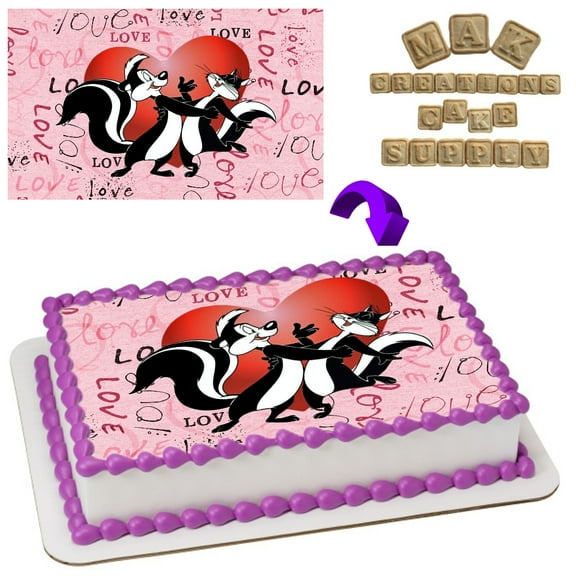 Pepe Le Pew & Penelope LOVE Edible 1/4 Sheet Cake Topper