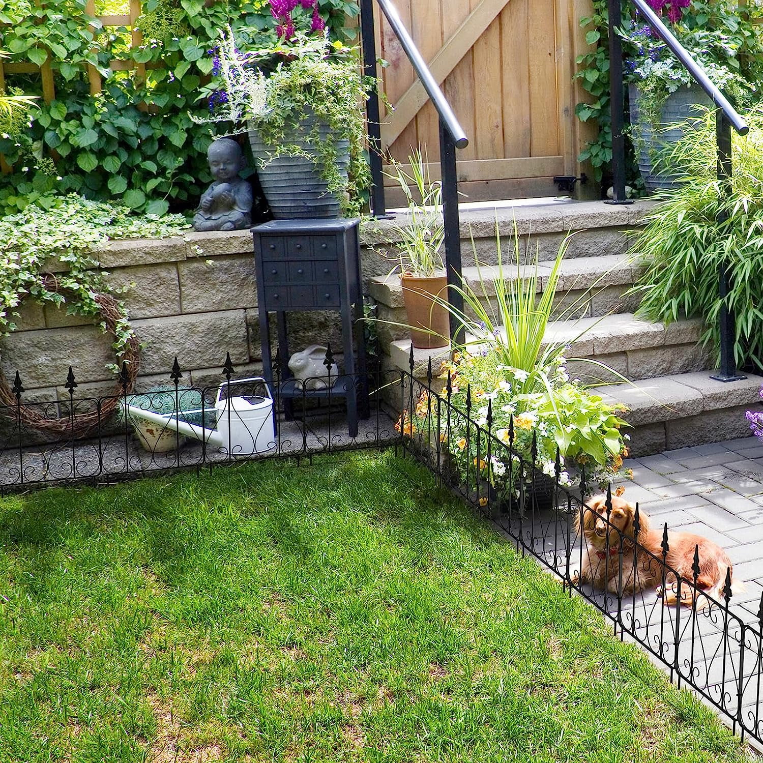 Oumilen 7 Pack Decorative Garden Fence, 23.5in(H) x 15ft(L), Rustproof Metal Wire No Dig Garden Fence