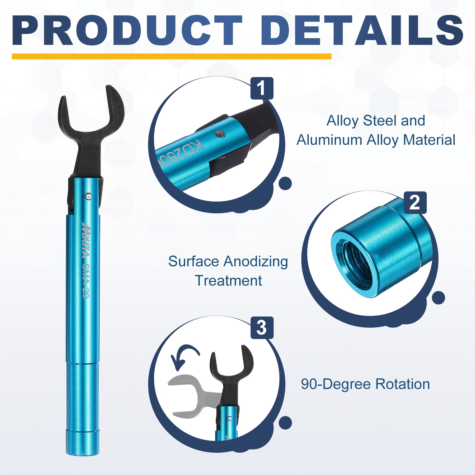 Uxcell Torque Wrench for RF Connector Opening 20mm (13/16") 9 in lbs (1 Nm) Alloy Steel Convertor Portable Spanner for Professionals Industry Blue