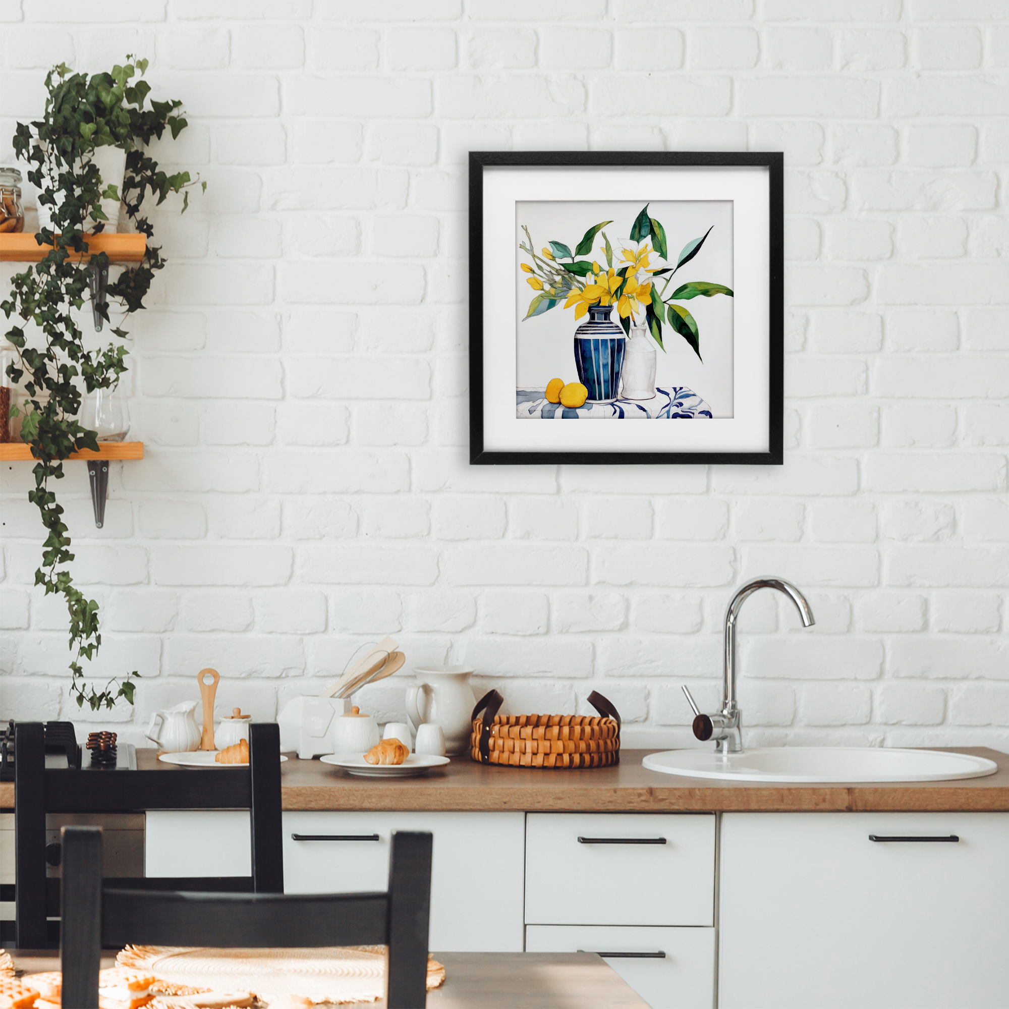 Stupell Industries Lemons And Blooms Table Black Framed Print Under Glass, design by Ray Powers