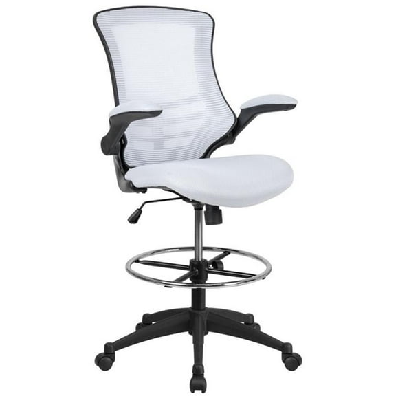 Bowery Hill Contemporary Mid Back Mesh Drafting Stool in White