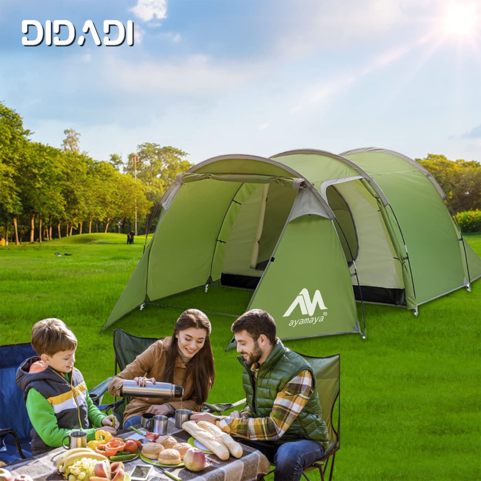 Camping Tents for 3 People, DIDADI Waterproof Tunnel Tent ,2 Room Design - Detachable Bedroom & Vestibule with Footprint,Easy Set Up & Pop Up HikingTent for Survival Hiking Backpacking