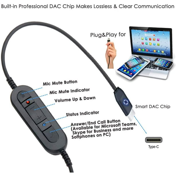 USB C Over Ear Headphones with Microphone Wired USB C Type PC