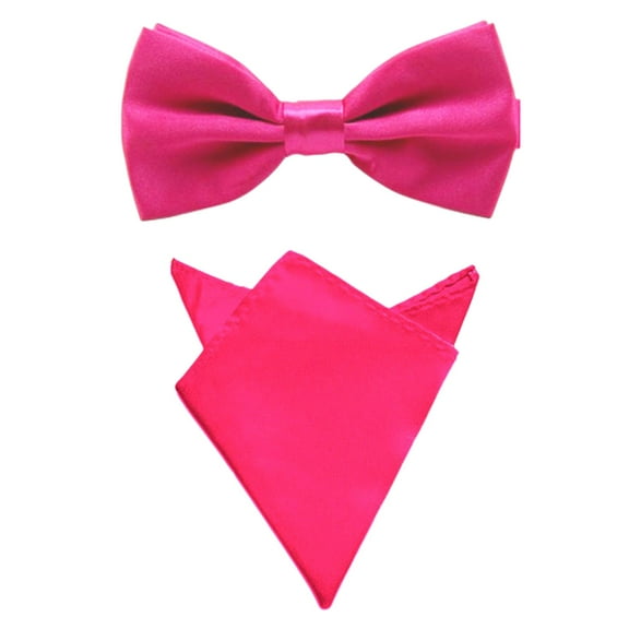 Szzoqdz by SZZOQDZ Solid Print Party Satin Pocket Squares Handkerchief with Bowtie, Pink