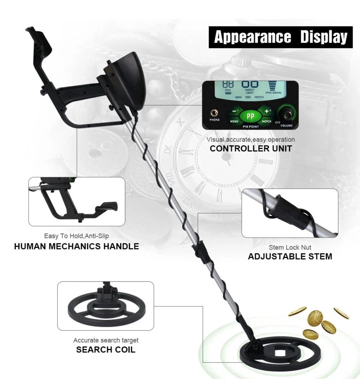 10" Metal Detector Gold Digger LCD Treasure Hunter Pinpointer Adult Kids Beach Yard