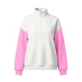 thumbnail image 5 of VBVC Women's Half Zip Color Block Sweatshirt, Ladies' Oversized Drop Shoulder Pullover , Long Sleeve Casual Mock Neck Top For Women, Pink , S-2XL, 5 of 5