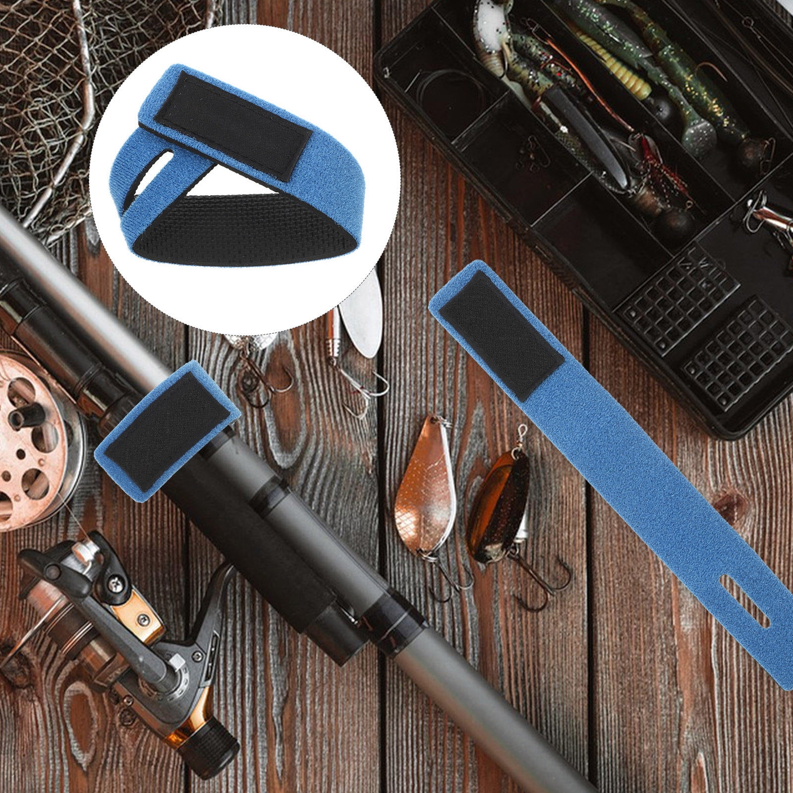 ETEREAUTY 8Pcs Blue Elastic Fishing Rod Sleeves with Sticker Fastening Straps for Tackle