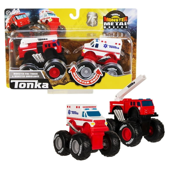 Tonka Monster Metal Movers Combo Pack - Emergency Fleet (Fire Truck & Ambulance) - 3" Tall, Super Grip Tires, Durable Toy Monster Trucks, Great Gift, Kids Ages 3+