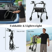 Naipo Rolling Walkers for Seniors, Foldable Rollator Walker with Seat and 6 inch Wheels, gift for seniors, 300 lb Capacity, Aluminum Frame, Gray