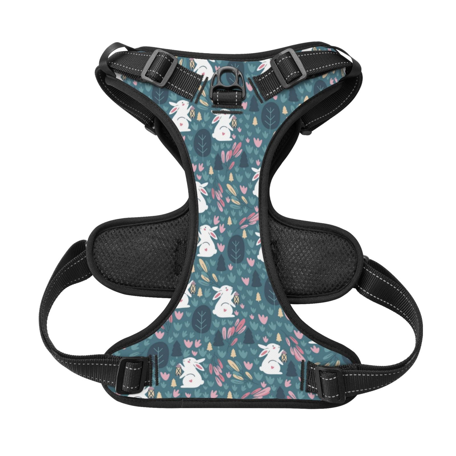 Kdxio Forest Rabbit Print No Pull Dog Harness Adjustable Reflective Oxford Easy Control Medium Large Dog Harness for Training and Everyday-Large