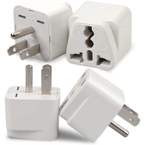 Sherry 4 Pack Universal Travel Adapter - Europe to US Plug Travel Adapters Suitable for Mobile Phones, Tablets, Digital Products White