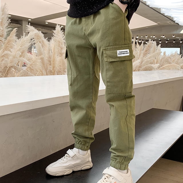 RXIRUCGD Pantalons de Mode pour Enfants Pantalons de Travail pour Hommes Pantalons de Protection avec Poches pour Enfants Pantalons Décontractés (Vert Armée, Taille : 13 Ans)