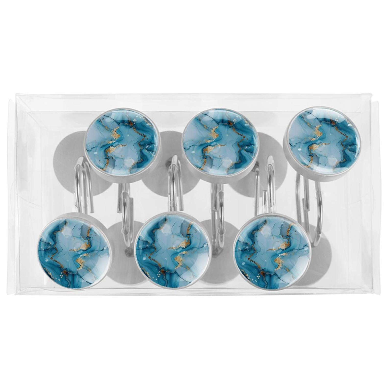 HemaKayy 12 Pcs Decorative Shower Curtain Hooks - Stainless Steel Rings for Bathroom Décor - Easy Glide & Secure Hold - Perfect Decoration for Bathroom Shower Rods - Marble Abstract Texture