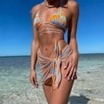 thumbnail image 2 of Conjunto de Bikini con estampado de cebra para mujer, traje de baño de manga larga con realce, cintura alta, color negro, 3 piezas, 2 of 5