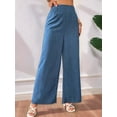 thumbnail image 4 of Women Linen Palazzo Pants Summer Boho Wide Leg High Waist Casual Lounge Pant Travel Vacation Outfits Denim Blue S, 4 of 9