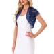 thumbnail image 4 of Cárdigan de encaje para mujer INSPIRE CHIC, elegante, de manga corta, con frente abierto, floral, corto, bolero, top de encaje, talla XS, azul real, 4 of 6