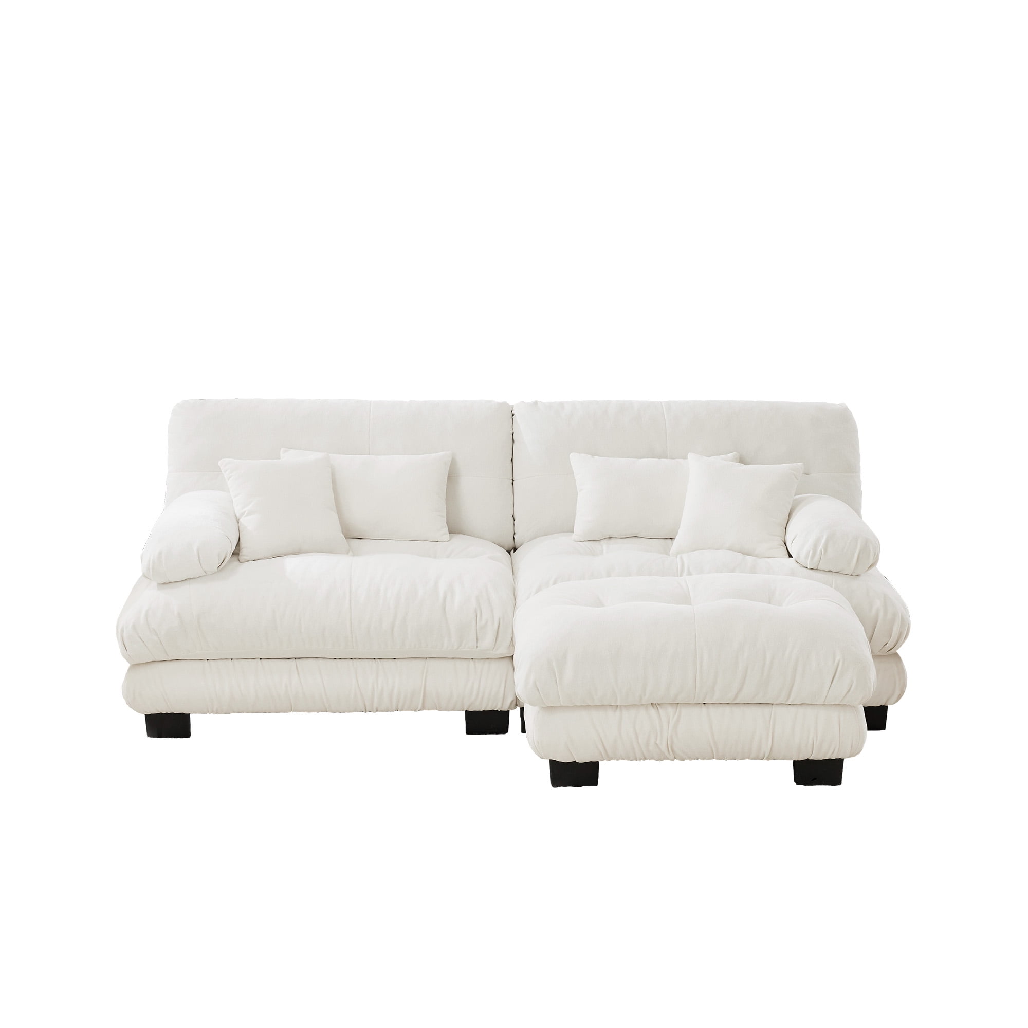 Gewnee White Chenille Cloud Couch 2 Seater Sofa for Living Room, Chenille 2 - Seat sofa with 2 Lumbar pillows and 2 throw pillows,