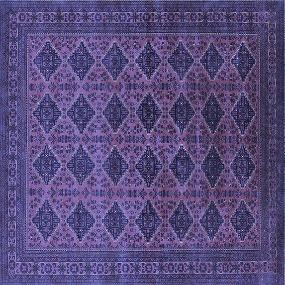 Ahgly Company Machine Washable Indoor Square Oriental Blue Industrial Area Rugs, 4' Square