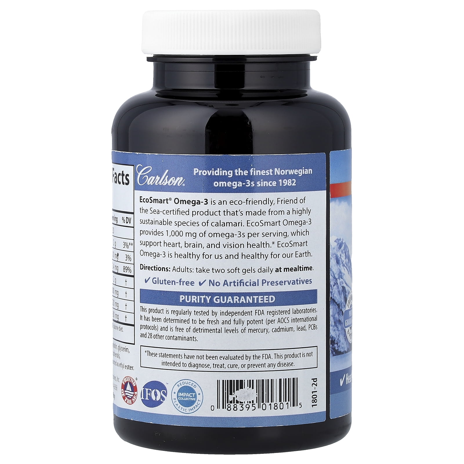 Carlson Wild Norwegian EcoSmart® Omega-3, Natural Lemon, 90 Soft Gels