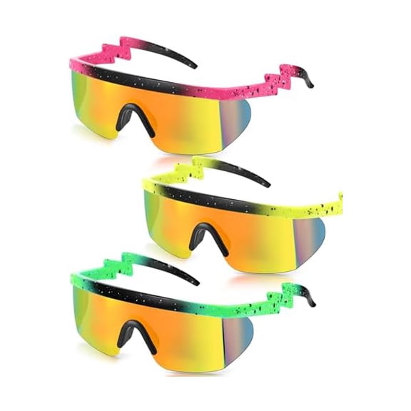 3 Pairs Retro Semi Rimless Sunglasses 80s 90s Zigzag Sunglasses Colored Transparent Lens Glasses for Men Women