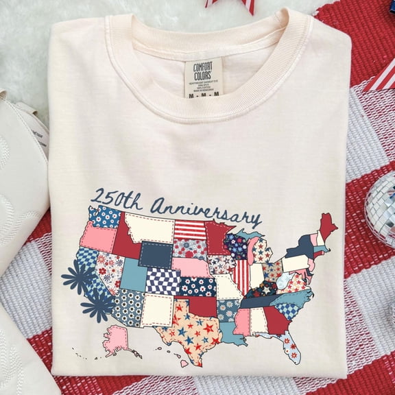 250th America Anniversary Shirt, US 250 Years Tshirt, Patriotic Patchwork USA Map Tee, Semiquincentennial 4th of July Gift
