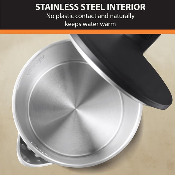 1.5L Electric Kettle Stainless Steel Cool Touch Interior, Fast Boiling, One Cup in 80 Snds, Double Wall, Auto Off, Keep Warm, Hot Water Kettle Electric, Cordless, Black